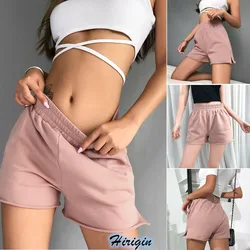 Verano de las mujeres 2019 nuevo verano Mujer Casual Rosa elástico cintura alta suelta pantalones cortos caliente tamaño S-L Verano de las mujeres 2019 nuevo verano Mujer Casual Rosa elástico cintura alta suelta pantalones cortos caliente tamaño S-L