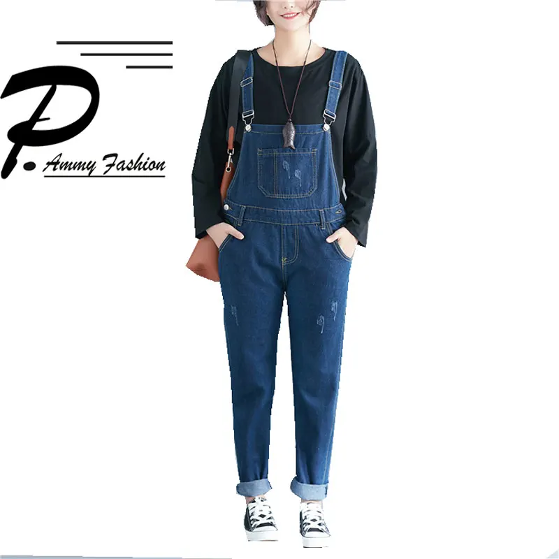 

2018 Casual Big Pocket Jeans Jumpsuits Trousers Womens Spring Oversized Loose Strap Cowboy Maternity Denim Overalls Rompers