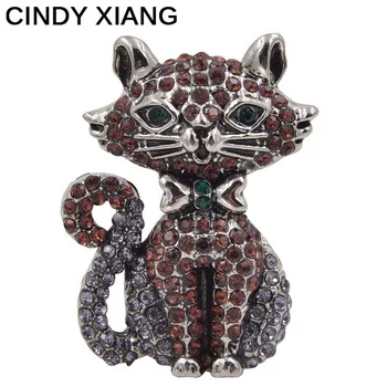 CINDY XIANG New Arrival 2017 Rhienstone Cat Brooches Unisex Women Men Brooch Pin Cute Animal Jewelry Backpack Badges Pendant