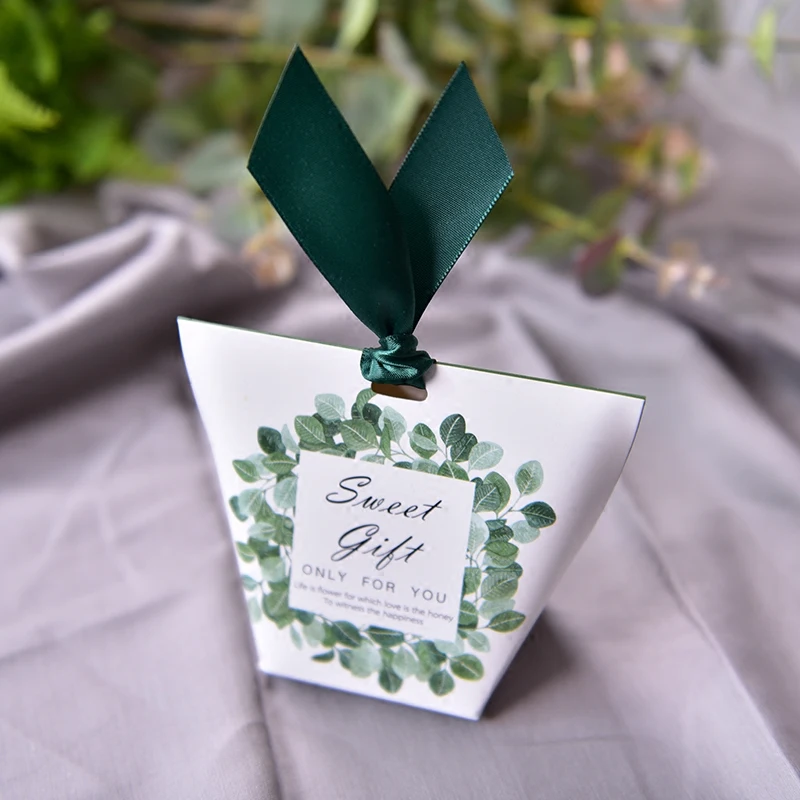 50 шт. креативный "сладкий подарок" зеленый эвкалипт коробка для конфет сумка Свадебная вечеринка поставки bomboniere подарочная коробка