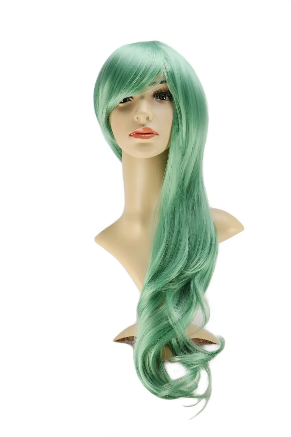 QQXCAIW Long Curly Cosplay Costume Party Women Men Green 70 Cm Synthetic Hair Wigswig wigwig
