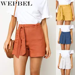 WEPBEL женские летние повседневные хлопчатобумажные шорты пляжные шорты с высокой талией с поясом