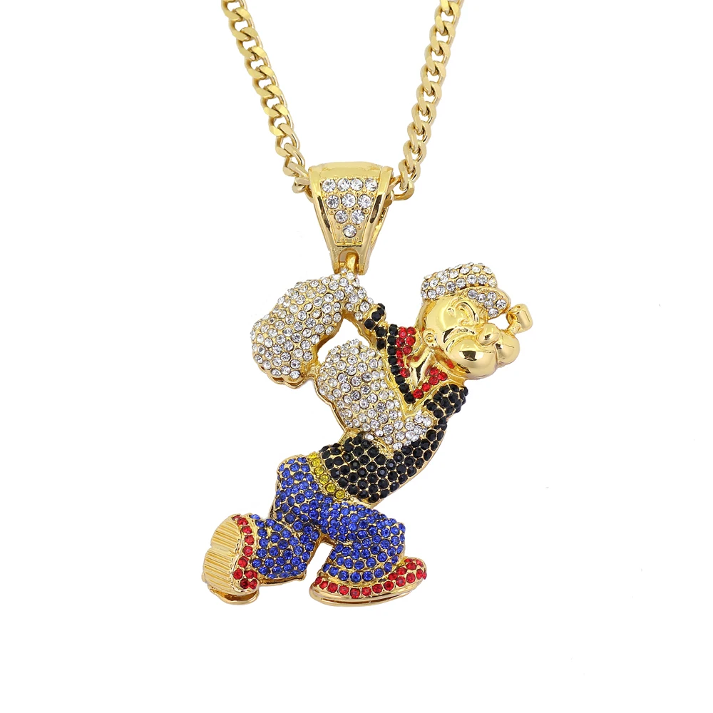 Bling Iced Out большой размер мультфильм фильм кристалл кулон хип хоп ожерелье 30 дюймов кубинская цепь N634B