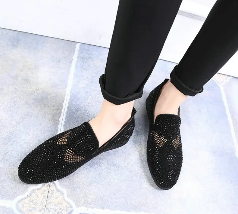 Men's Casual Shoes Shoes Men Breathable Slip-On Black Casual Shoes Men Summer Large Size Mens Loafers Rivet Boat Shoes Size 45 (7)