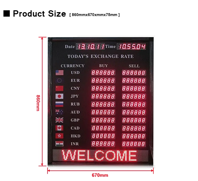 Светодиодный электронный дисплей знак многонациональных курсу экрана светодиодный Дата и время панели курсу банка доска