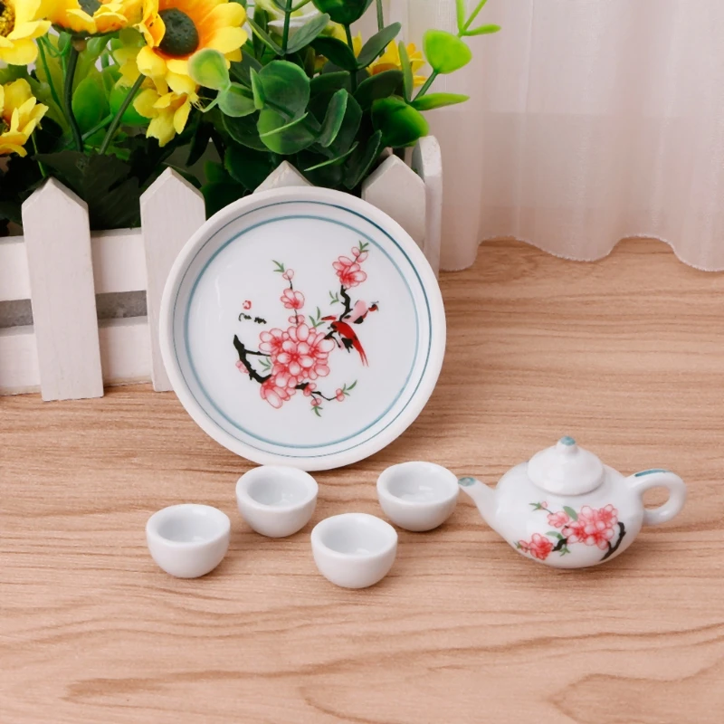

Miniature Ornaments Ceramic Teapot Tea Cups Set Simulation Dining Tableware