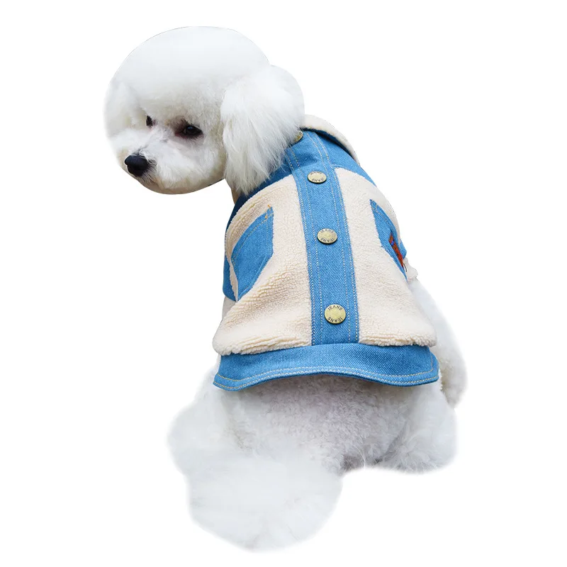 

Pet Dog Clothes for Autumn and Winter Denim Dog Coats Double Thick Dog Jacket Warm Cotton Denim Coat for Small Dog Costumes