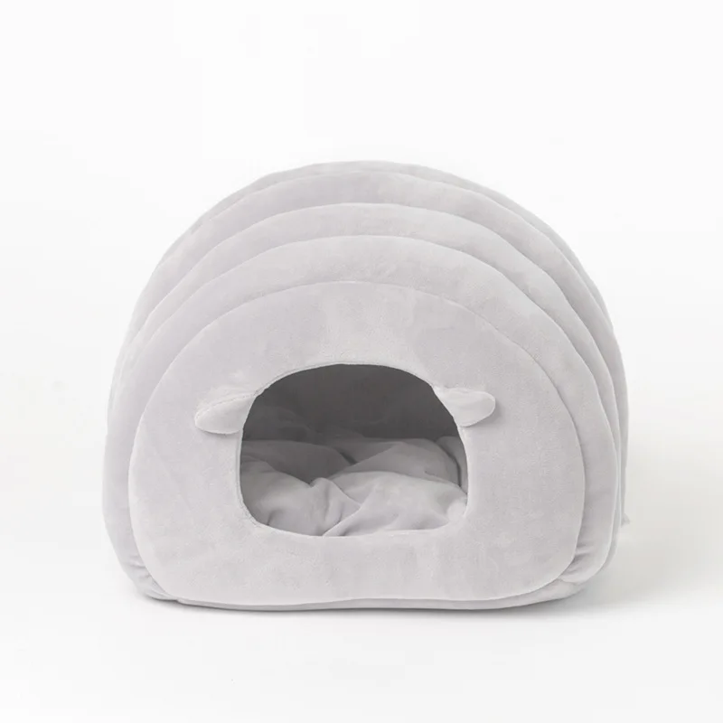 Кровать для питомца кошки полузакрытая кошачья пещера домик для питомца мягкая кошачья Конура собака с отстегивающейся подушкой высокое качество кровать для питомца собаки белый дом - Цвет: Серый