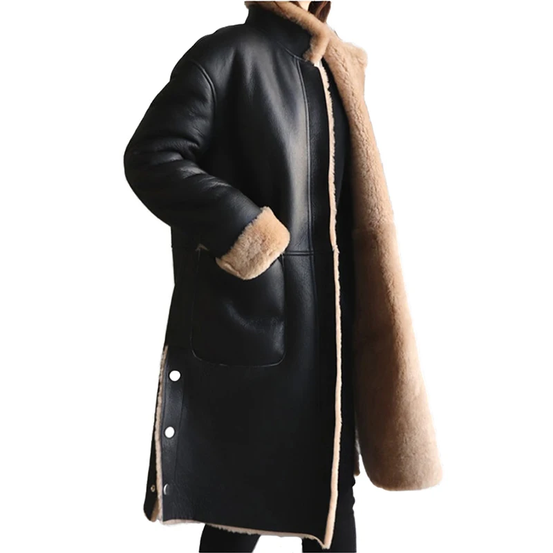 Winter leather jacket women lambswool coat Plus size 5XL Flocking Thicken warm PU leather coat female Both sides can be worn2325