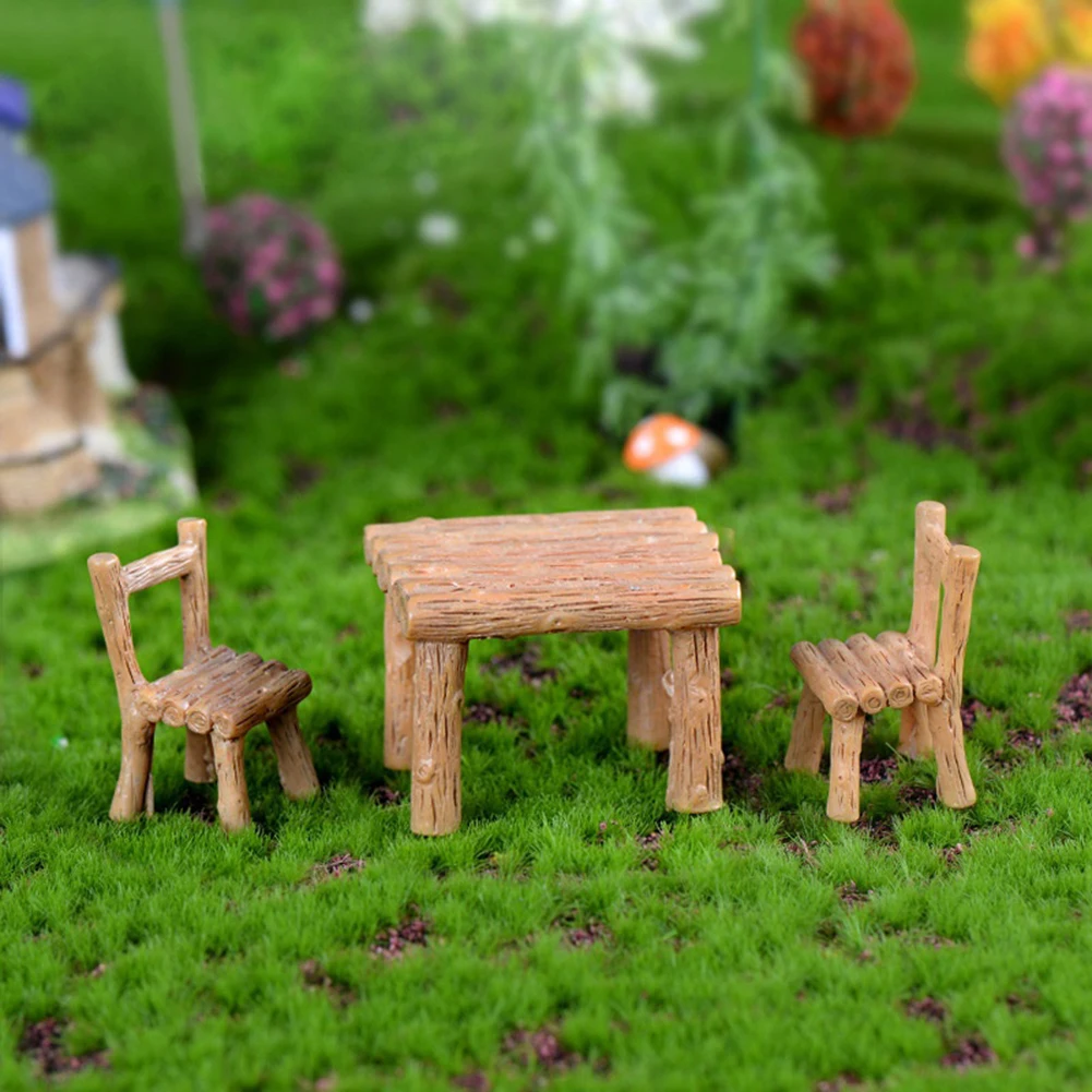 3 шт./компл. смолы стола стульев миниатюры аксессуары для куклы, Декорации для микро ландшафтного дизайна двора и сада домашний декор