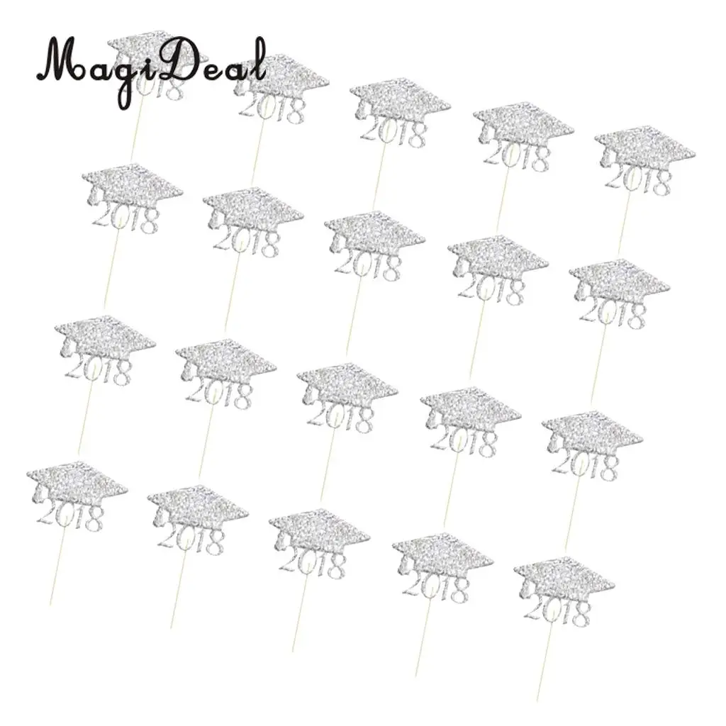 MagiDeal 20pcs 2018 Graduation Cap Cake Toppers Grad Party Cupcake Picks Decorations