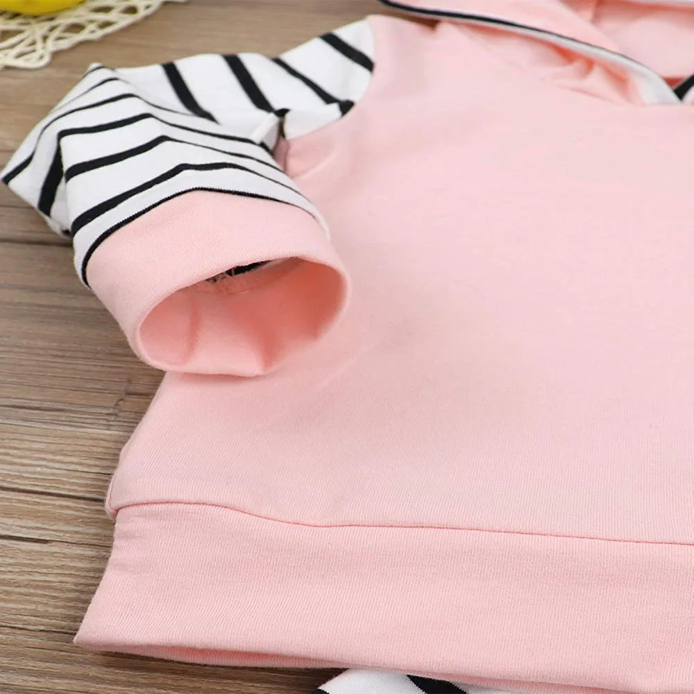 Oklady/детская одежда для малышки, толстовка с длинными рукавами для новорожденных, топы+ штаны в полоску, комплект зимней повседневной одежды розового цвета для маленьких девочек