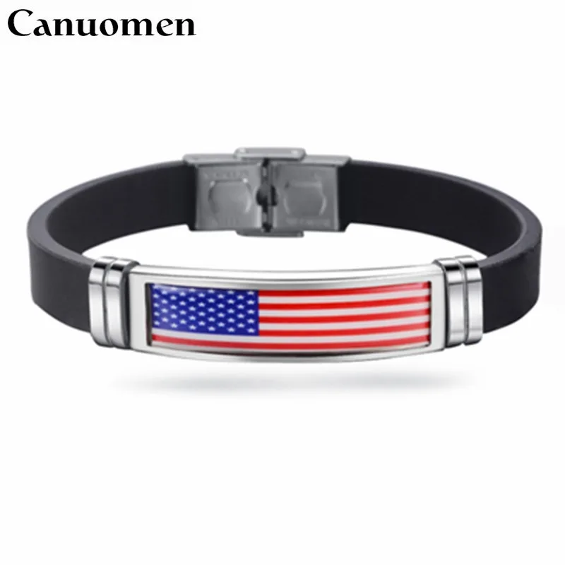 Canuo для мужчин нержавеющая сталь силиконовый браслет с флагом страны Америка Польша Канада для женщин мужчин браслеты простые резиновые браслеты
