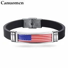 Canuo для мужчин нержавеющая сталь силиконовый браслет с флагом страны Америка Польша Канада для женщин мужчин браслеты простые резиновые браслеты