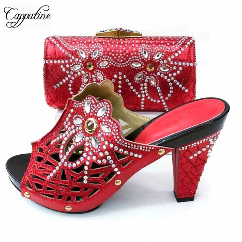 Capputine 2018 Charming Italian Woman Shoes With Matching Bags High Quality African Rhinestones Shoes And Bags Set For Party