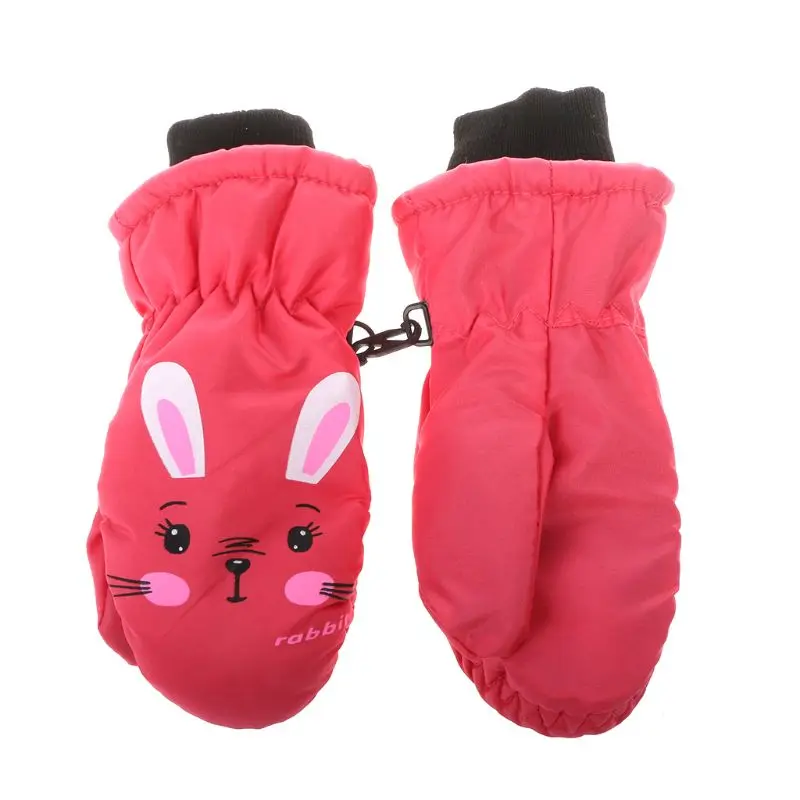 Детские зимние теплые ветрозащитные перчатки для мальчиков и девочек, лыжные перчатки для велоспорта, альпинизма, водонепроницаемые - Цвет: hot pink