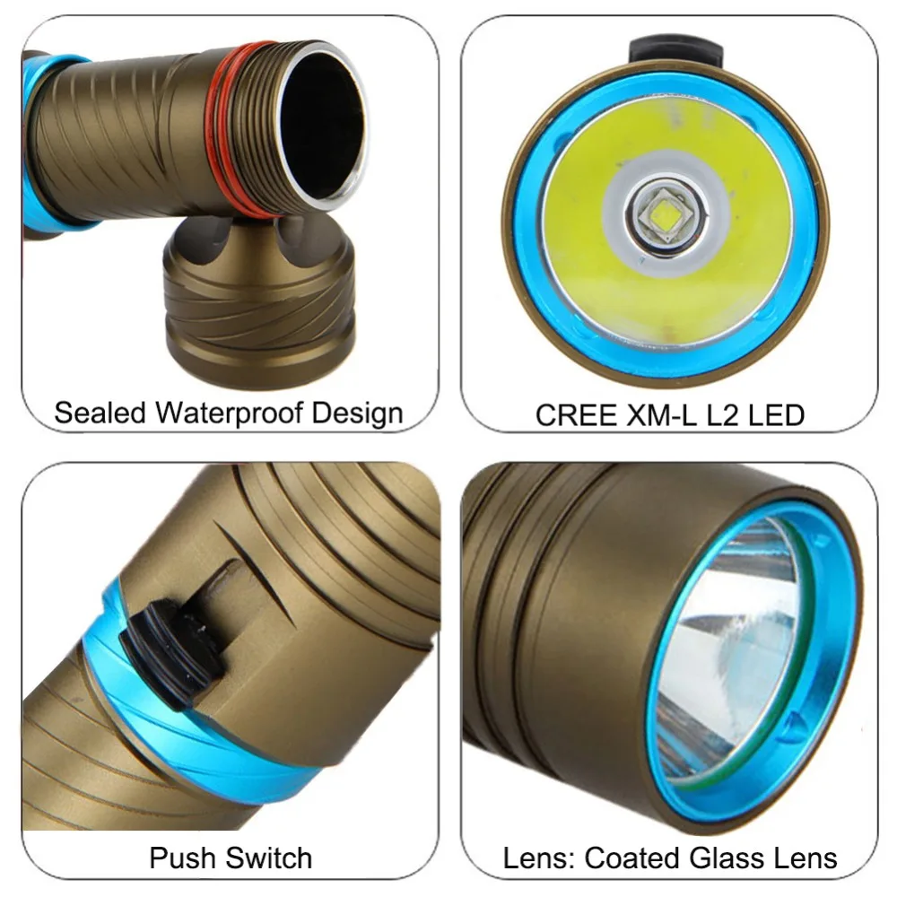 2000LM плавный затемняющий перезаряжаемый фонарик для дайвинга фонарь XM-L2/T6 фонарь на магните подводный 30 м фонарь для дайвинга