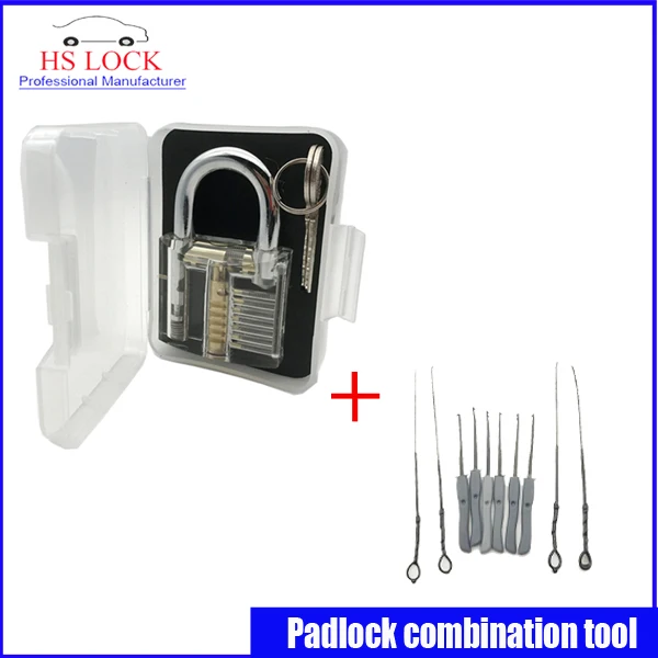

Clear padlock practice lock pick with Broken Key Extractor Set Locksmith Tool Key Removing Removal Hooks Lock Kit