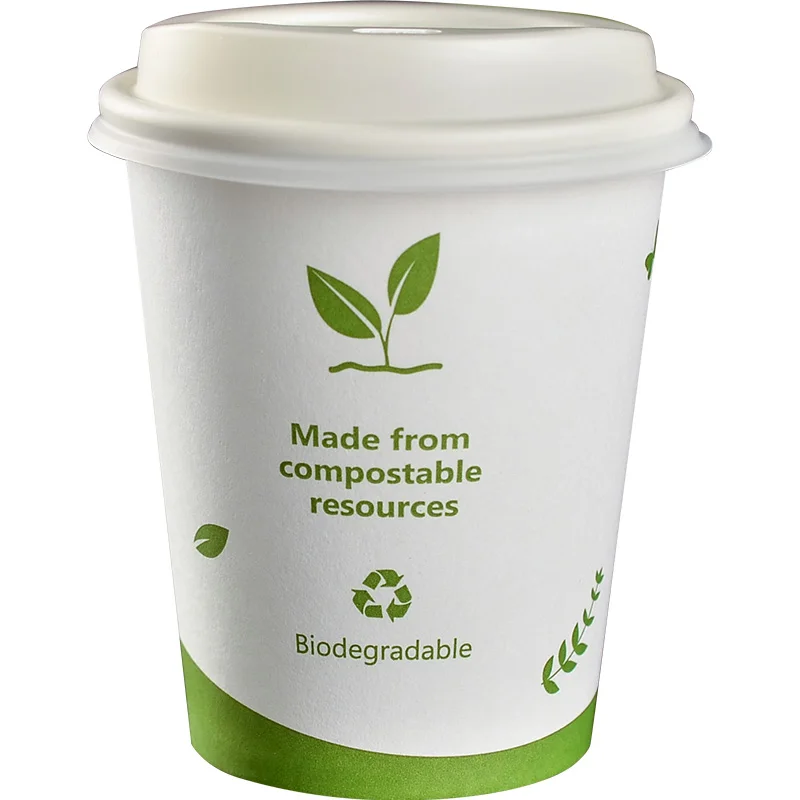 Compostable стаканчики из пла одноразовые бумажные стаканчики Biodegrade Вода Кофе Молоко чай крышка чашки 50x8 oz 12oz 16oz 260-500 ml белый