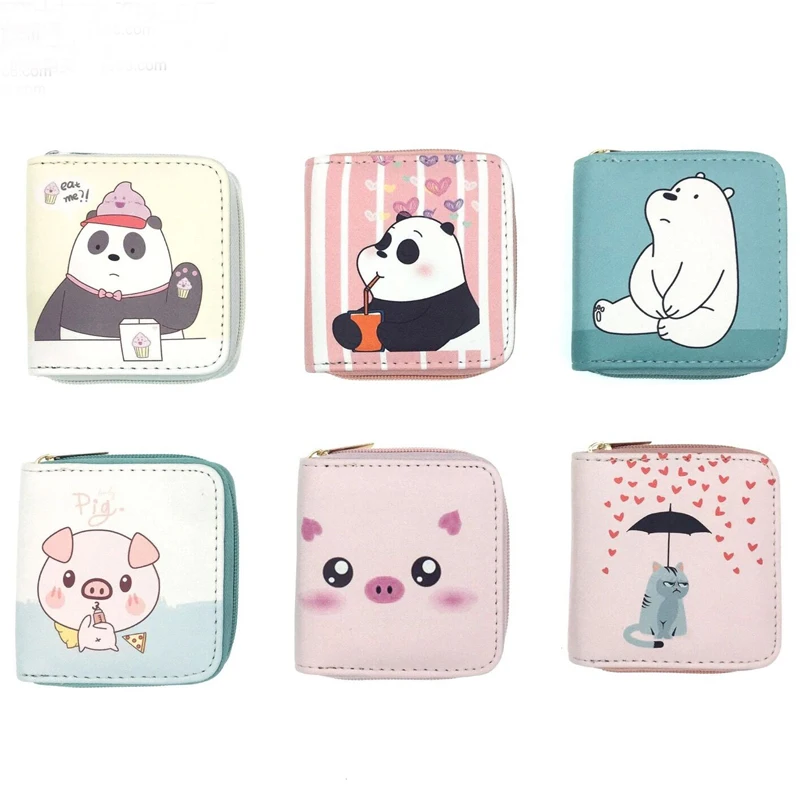 

Bear Pig Panda Animal Printed Short Wallet Girls Zipper PU Leather Purse Cute Cartoon Korea Bentoy Card Holder Japan Coin Purse