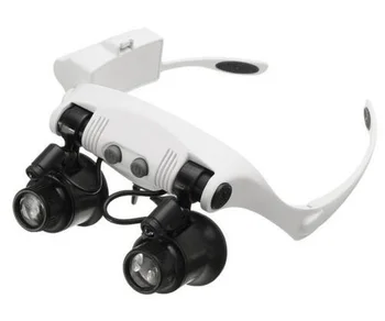

10X 15X 20X 25X LED Magnifier Double Eye Glasses Loupe Lens Jeweler Watch Repair Measurement with 8 Lens LED lamp