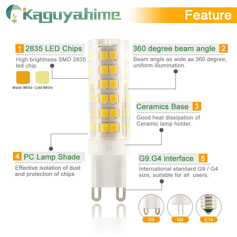 Kaguyahime 5Pcs LED G9 G4 E14 디 밍이 가능한 램프 옥수수 전구 9W 7W 5W 3W LED E14 G4 전구 AC 220V 샹들리에 자리 할로겐 램프 교체
