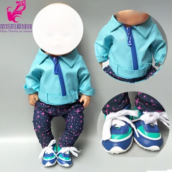 

dolls clothes for 43cm born Baby doll clothes blue PU leather doll jacket for 17" 40cm 38cm baby doll coat winter clothes