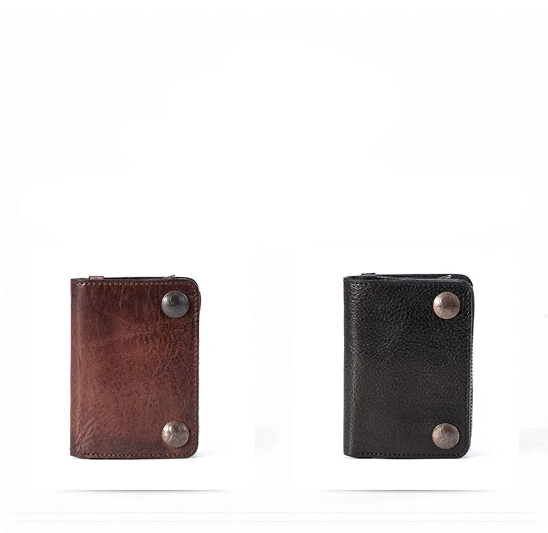 AETOO кожаный мужской короткий бумажник с верхним слоем растительного дубления, ретро кожаный небольшой держатель для билетов на молнии, кошелек для монет