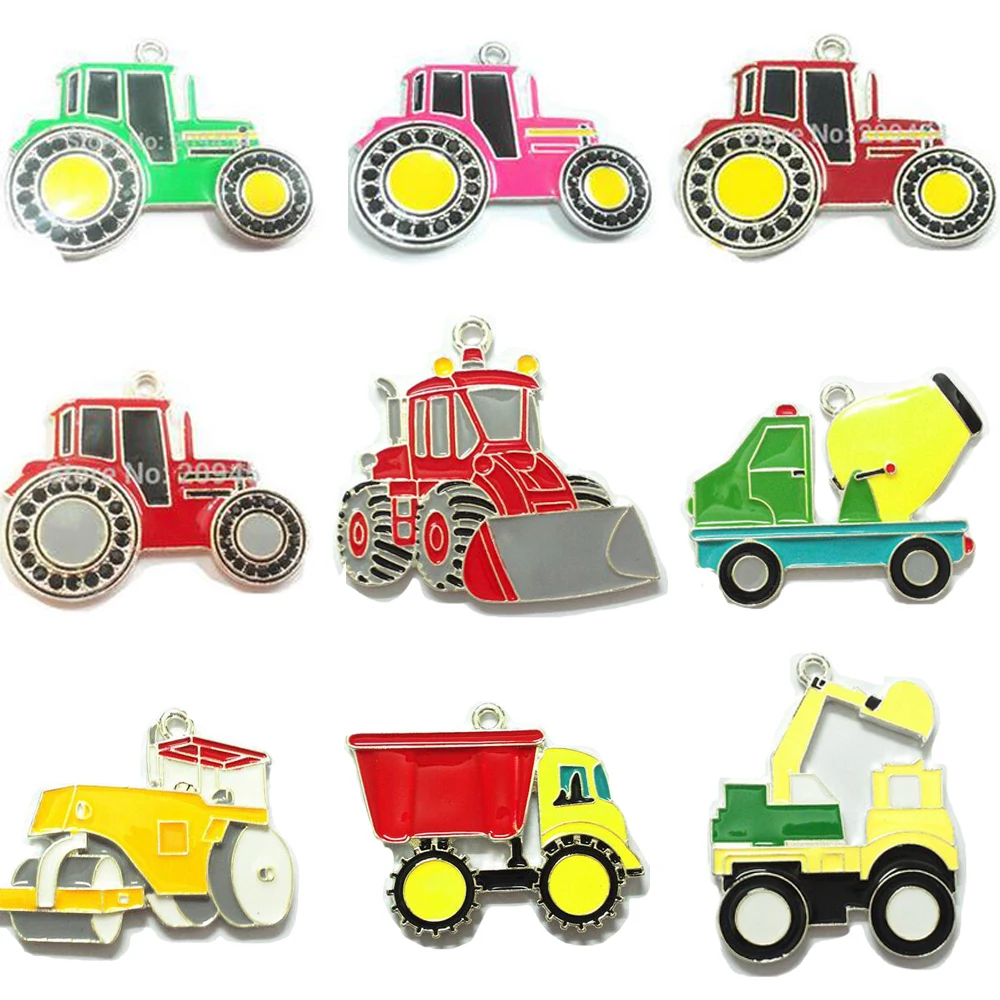 

( Choose Style First ) Each Style 10pcs/bag Enamel/Rhinestone Farm Vehicle,Engineering Trucks Pendants For Fashion Necklace