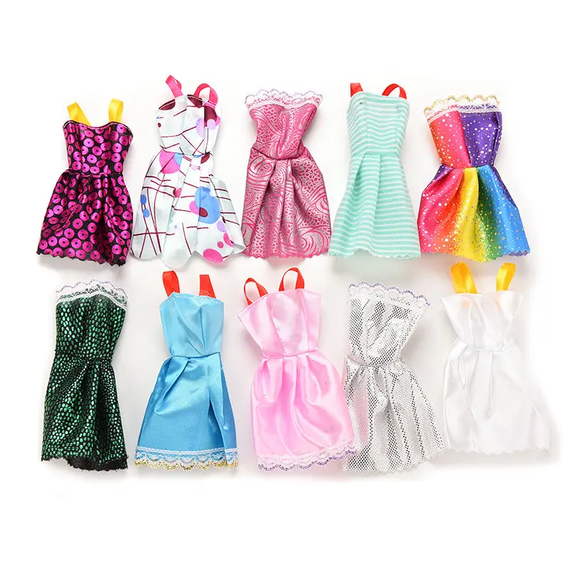 10PCS Handmade Girl Doll Mini Dress for Barbie Doll Dress Slim Clothes Dress Up Toy for