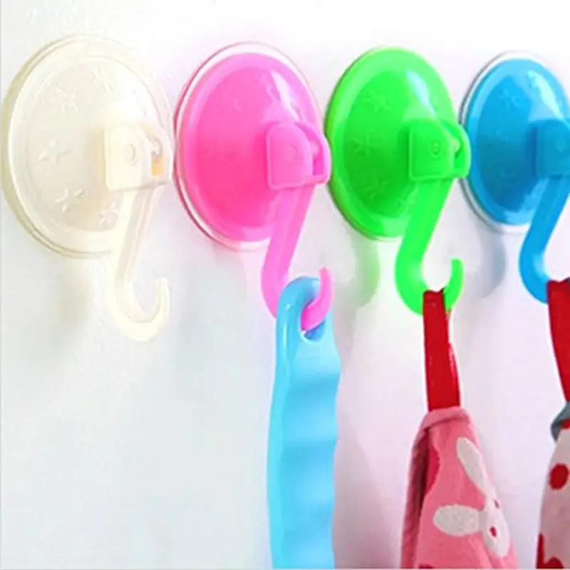 

Plastic Powerful Towel Single Hook Robe Suction Cup Colorful Coat Bathroom Rack 1pc randomly