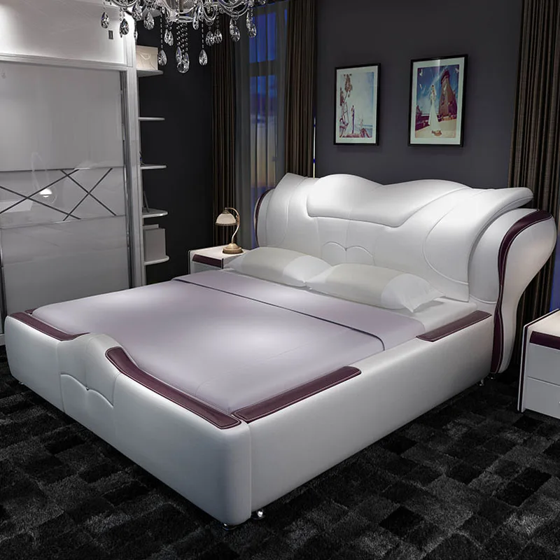 

Italian french modern furniture Bedroom Furniture Europe Design leather king size bed
