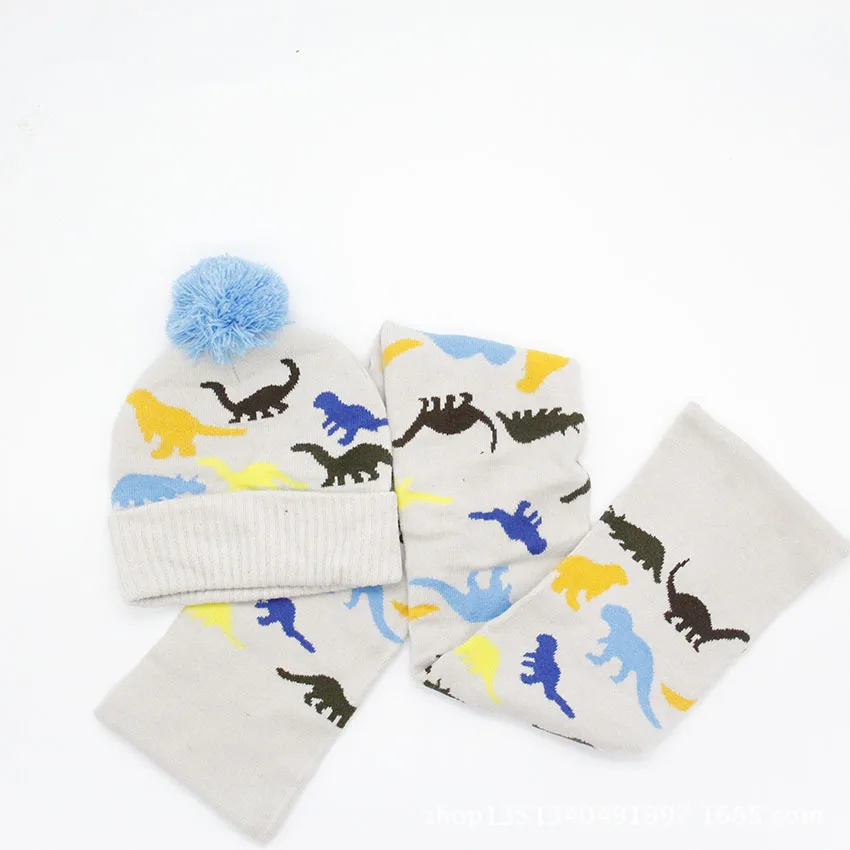 

2pcs Dinosaur Children Boys Knit Hat Scarf Set Toddler Boys Beanie Cap for Boys Winter Hat with Scarf Set