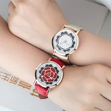 Luxury Rose Gold Hollow Flower Dial Genuine Leather Quartz Women’ Ladies’ Girls’ Wristwatches Wrist Watch OP001