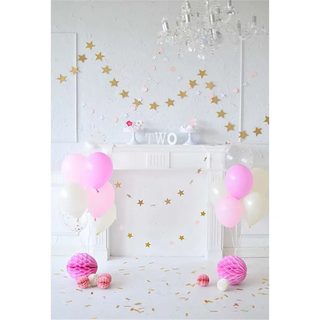 baby girls 1st birthday backdrop printed white pink balloons paper