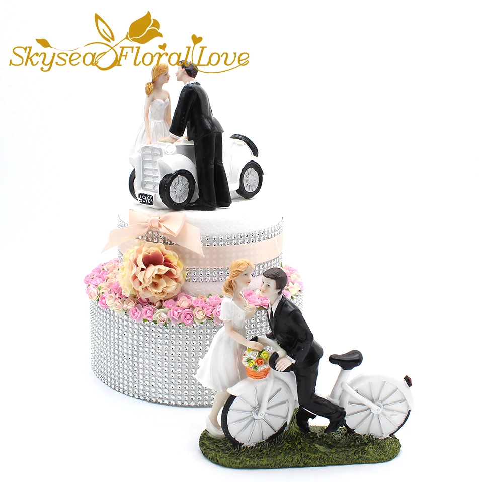 Свадебный Торт Топперы Жених невесты романтического велосипеда, автомобиля любовь события вечерние принадлежности украшение для свадебного торта