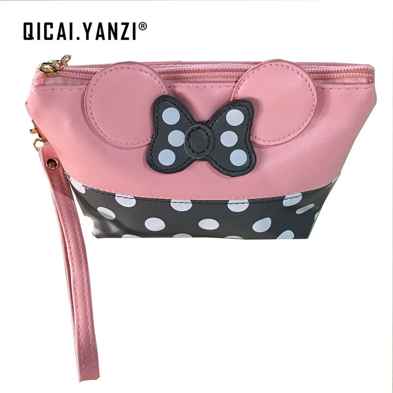 2017 Women Pu Leather Butterfly Bow Wristlet Cosmetics Bags Fashion