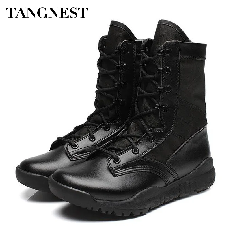 

Tangnest NEW Men Military Combat Boots Solid Spring Autumn Men's Desert Boots Non-slip Rubber Boot Shoes Big Size 38~46