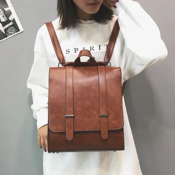 

korean style leather Backpacks Women shoulder bag Vintage back pack school Backpack School Bags for girls bagpack plecak mochila