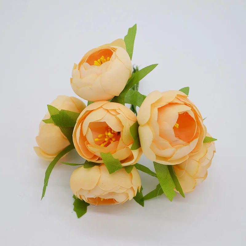 6 шт., 5 см, бутон чайной розы, искусственные шелковые цветы для свадьбы, украшения дома, скрапбукинг, товары для рукоделия - Цвет: champagne