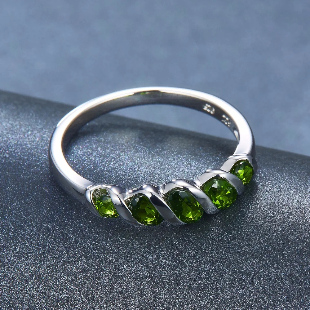 Hutang обручальные кольца естественный диопсид кольцо из чистого серебра 925 пробы серебро 5-камень ювелирные украшения яркие зеленые Самоцветы для Для женщин подарок