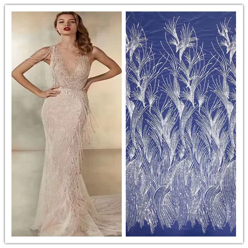 

embrodery lace fabric SYJ-6297 for dress Popular embroidery African tulle lace French net fabric with beads