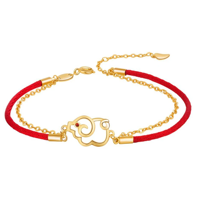 

KOFSAC New Fashion Gold Pig Double Chain Bracelets For Women Jewelry Exquisite Zircon Red Rope Bangles Female Anniversary Gifts