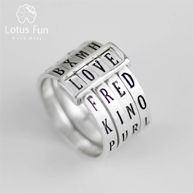 

Lotus Fun Real 925 Sterling Silver Natural Handmade Fine Jewelry Letter Ring Can Make Different Words Rings for Women Bijoux