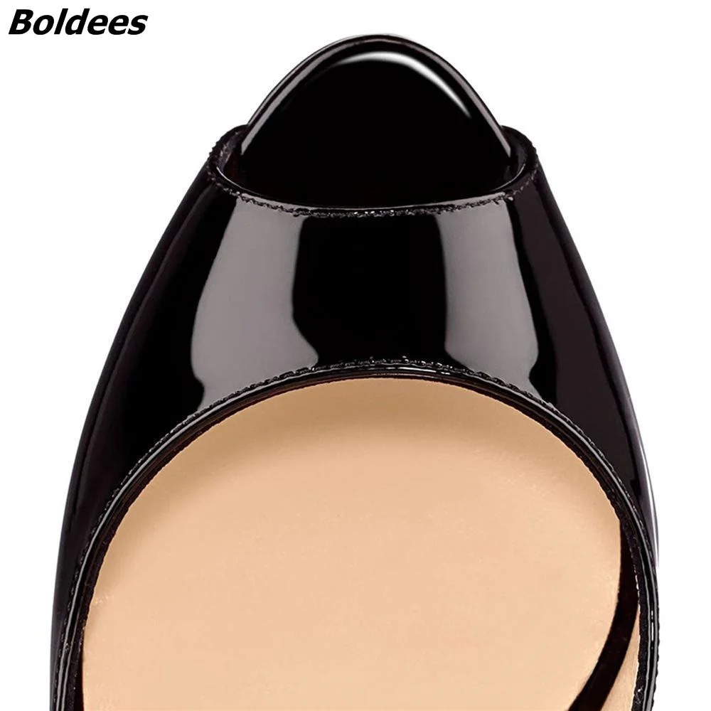 Boldees 2018 Women's Fashion Slingback Thin High Heels Platform Pumps For Women Patent Leather Super High Heel Shoes Big Size Boldees 2018 Women's Fashion Slingback Thin High Heels Platform Pumps For Women Patent Leather Super High Heel Shoes Big Size