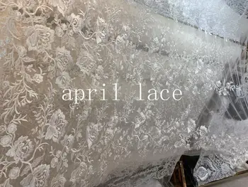 

kk013 offwhite ivory stock 5yards floral sequin embroidery tulle mesh net lace for bridal wedding dress