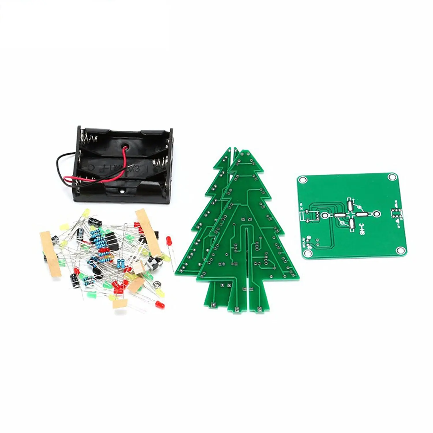 Three Dimensional 3D Christmas Tree LED DIY Kit Red Green Yellow LED Flash Circuit Kit Electronic Fun Suite Christmas Gift in 3D Printer Parts & Accessories