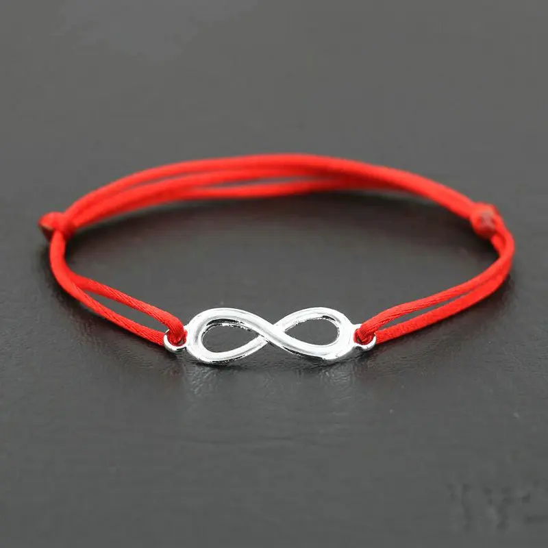 Lucky women серебряное кольцо «бесконечность» 8 браслет с подвесками мужская красная веревочная нить шнуры чакра браслеты для мальчиков девочек дети влюбленных подарок - Окраска металла: red