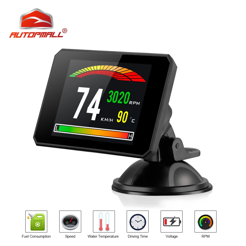 

Head Up Display HUD OBD II 2 P16 Temperature Car KM/h MPH Turbo Boost Pressure Speed Projector On The Windshield For Car HUD