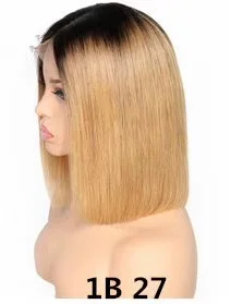Перуанские человеческие волосы прямые Боб Кружева передние парики - Цвет волос: 1B 27
